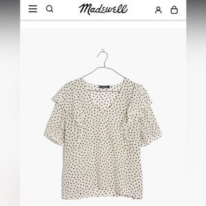 Madewell Silk V-Neck Shoulder-Ruffle Top in Inkbrush Dots